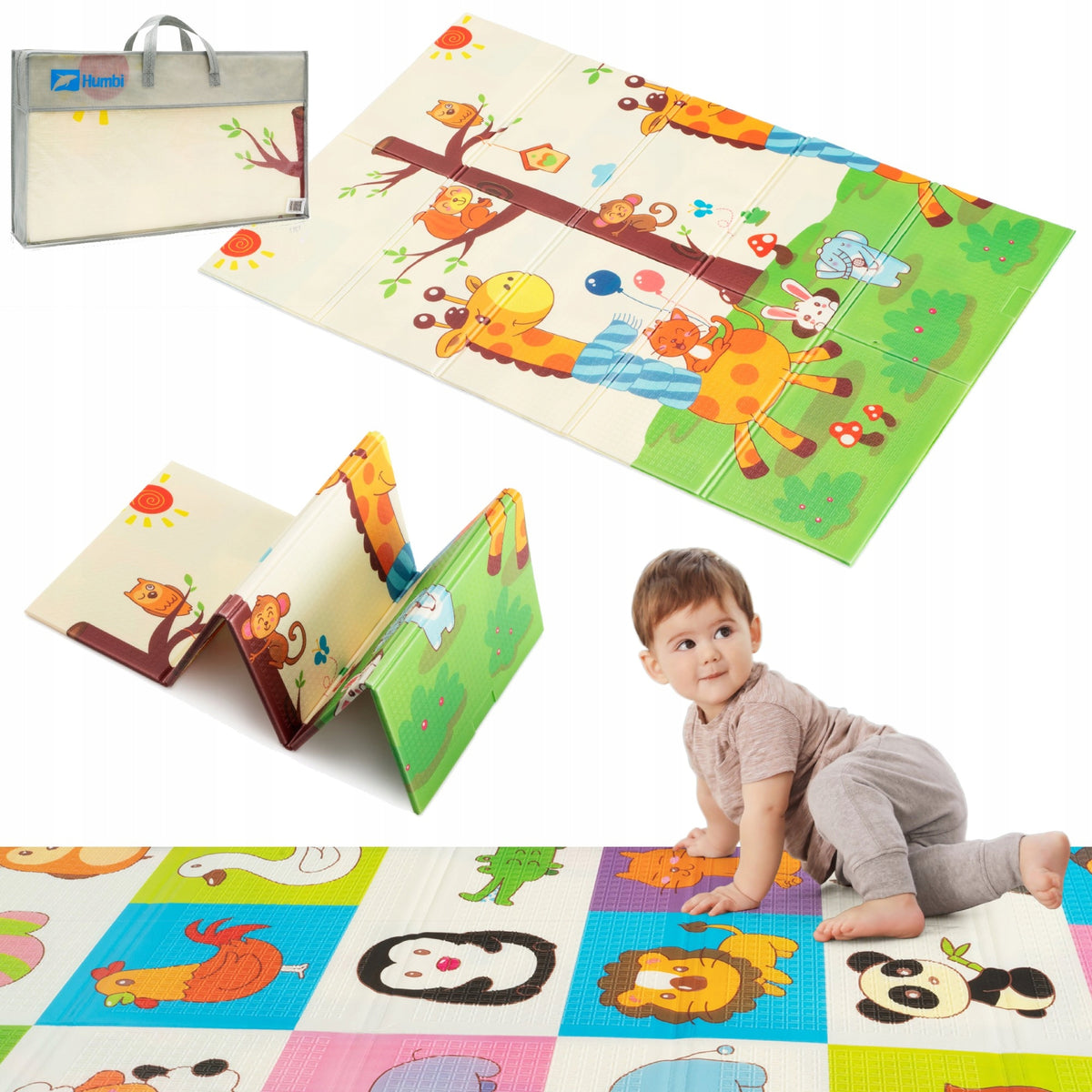 FOLDING FOAM MAT FOR CHILDREN EDUCATIONAL DOUBLE-SIDED HUMBI 120x180 BAG