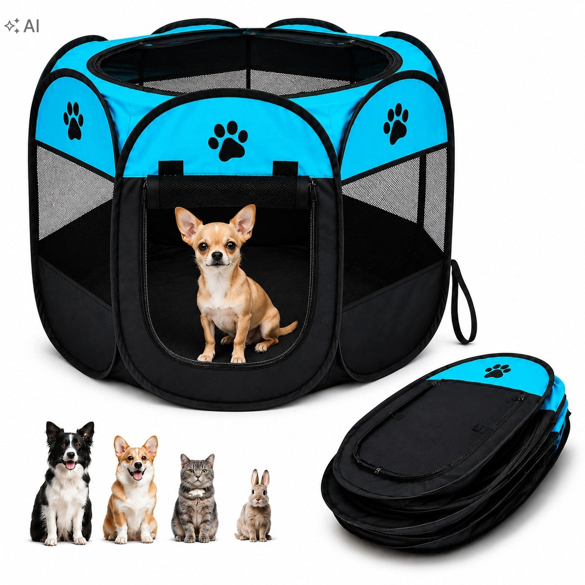 FOLDING PLAYPEN PORTABLE FOR DOG CAT RABBIT BED FOR HOME 73x73x43 CM