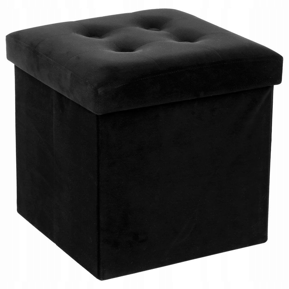 FOLDING POUF WITH STORAGE POUF 2IN1 FASHIONABLE FOOTREST BLACK SEAT 38X38CM