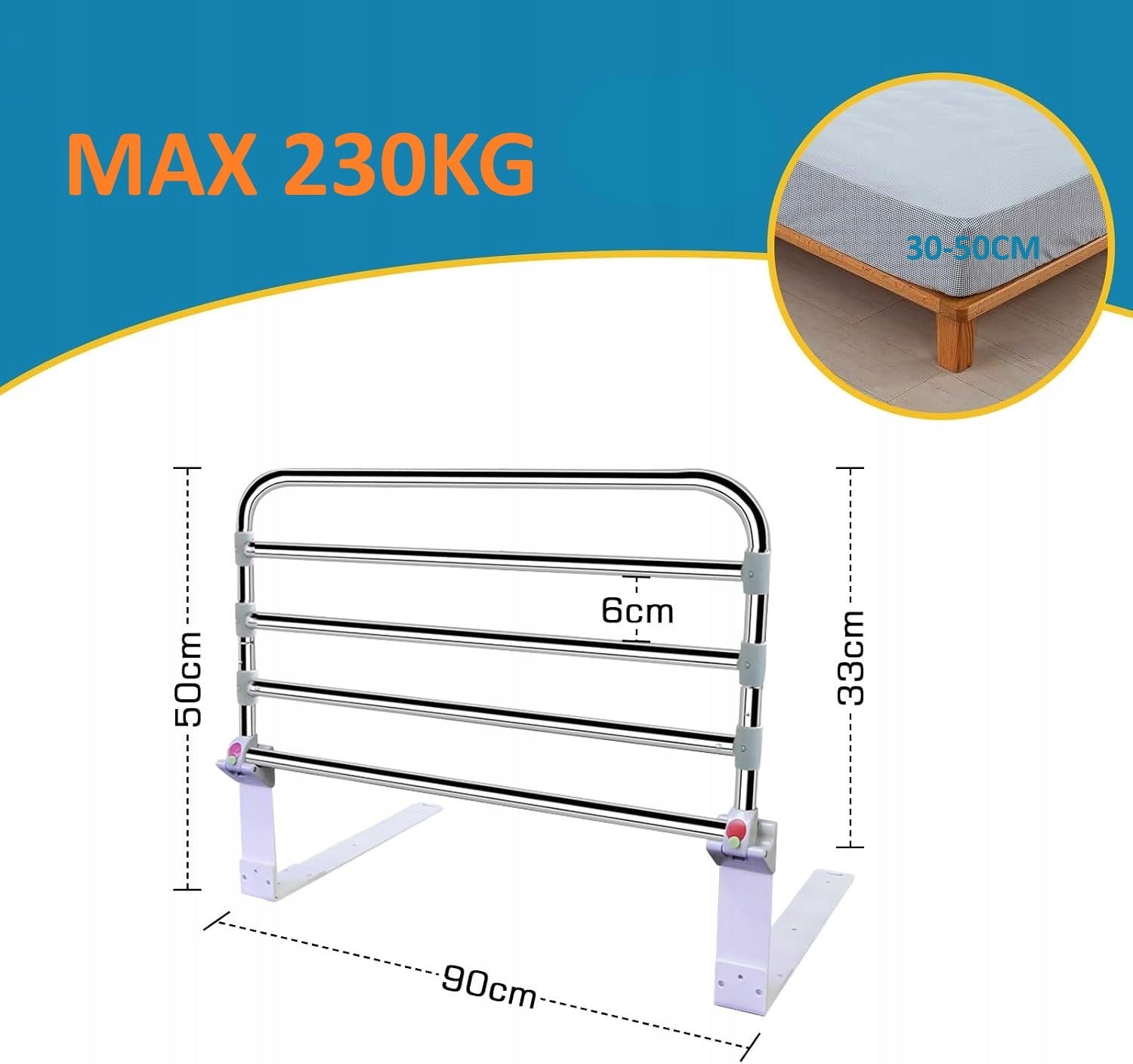 FOLDING PROTECTIVE BARRIER FOR BED FOR SENIORS 90x50 cm Manufacturer code 90CM BED RAIL FOR SENIORS