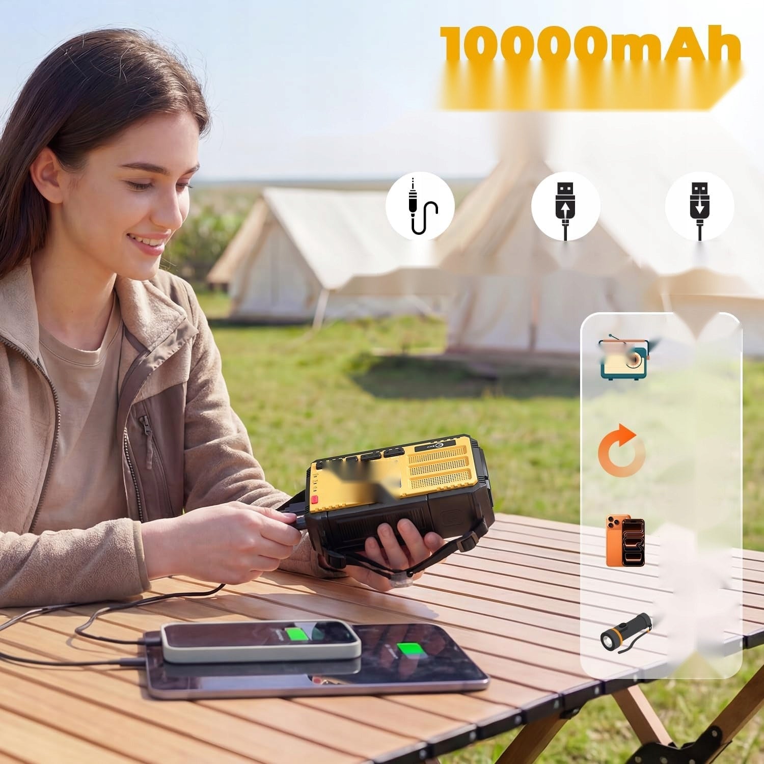 FOLDING RADIO 10000MAH EMERGENCY PORTABLE FLASHLIGHT ALARM COMPASS CRANK Brand no brand