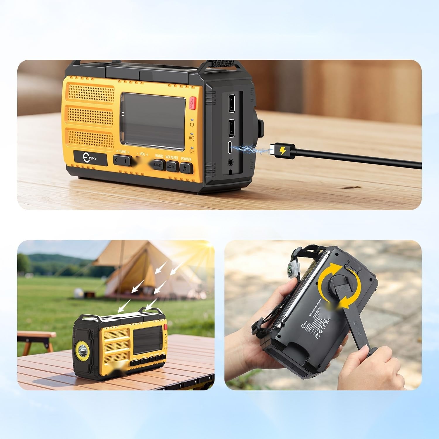 FOLDING RADIO 10000MAH EMERGENCY PORTABLE FLASHLIGHT ALARM COMPASS CRANK Manufacturer code 5908107626589