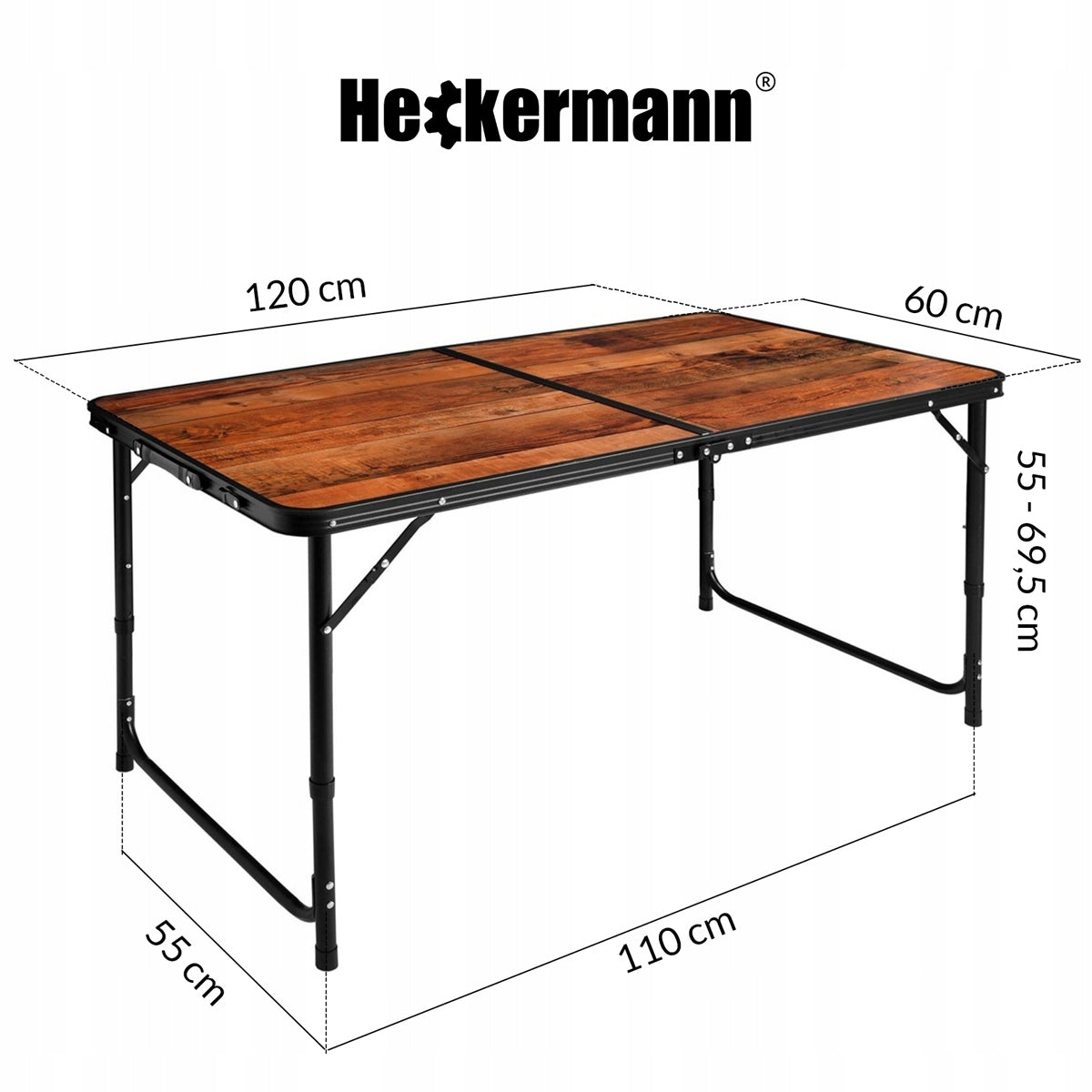FOLDING TABLE FOLDING GARDEN CATERING TOURIST BANQUET 120 cm Brand Heckermann