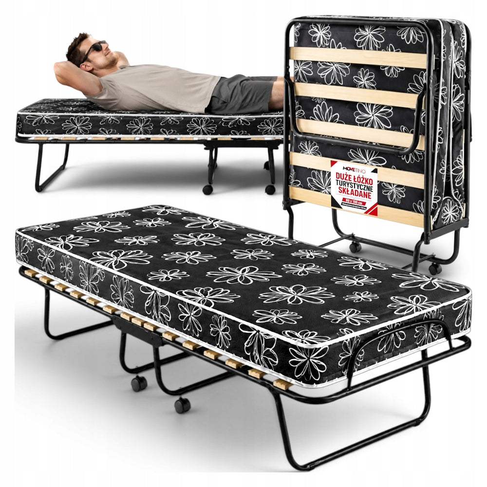 FOLDING TOURIST BED WITH WHEELS SUN LOUNGER 8CM MATTRESS 190X80CM STRONG 120KG