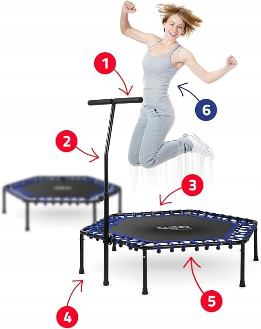 FOLDING TRAMPOLINE WITH SAFETY BAR LOAD UP TO 100KG FITNESS EAN (GTIN) 0094855695627