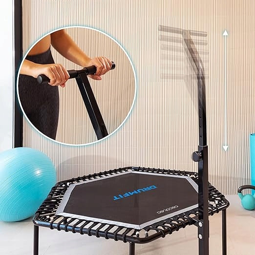 FOLDING TRAMPOLINE WITH SAFETY BAR LOAD UP TO 110KG FITNESS Manufacturer code SKŁADANA TRAMPOLINA Z DRĄŻKIEM 100KG 6 POZIOM