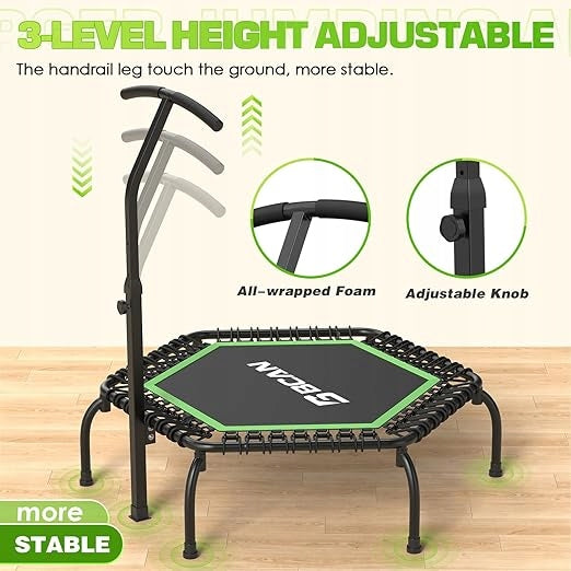 FOLDING TRAMPOLINE WITH SAFETY BAR LOAD UP TO 200KG FITNESS Manufacturer code SKŁADANA TRAMPOLINA Z DRĄŻKIEM 122CM LIMONK