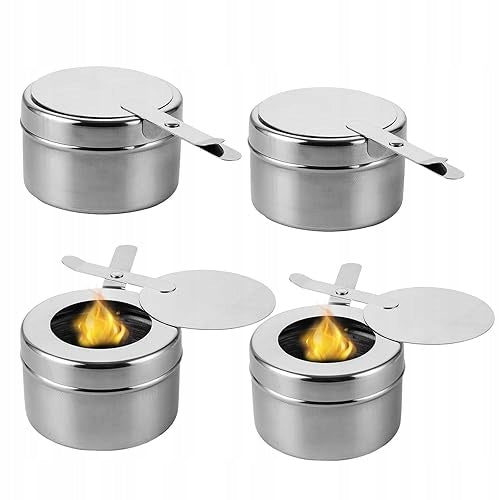 FONDUE BURNER SPIRIT CONTAINER FUEL PASTE STAINLESS STEEL 4 PCS