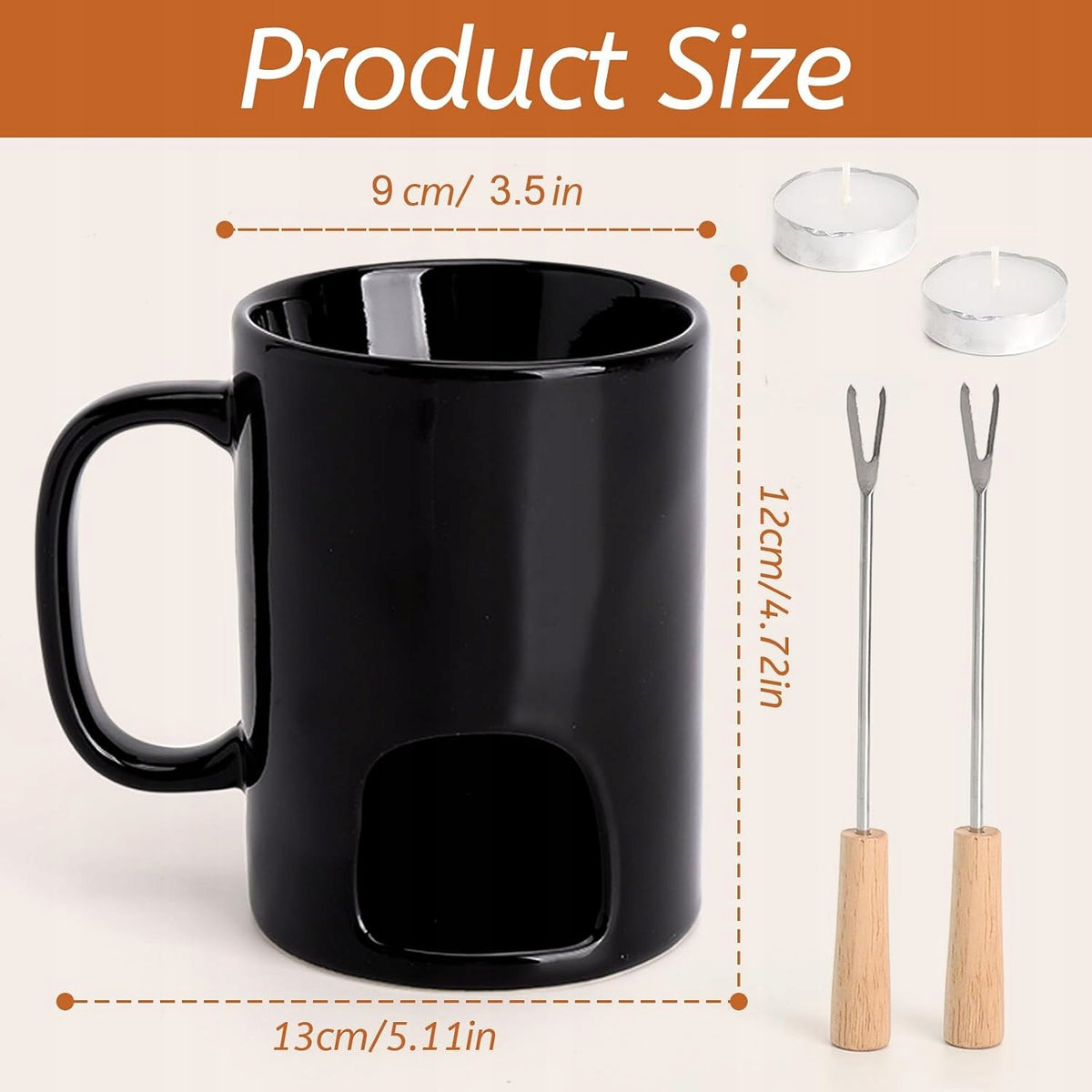 FONDUE CERAMIC CHOCOLATE POT SET MUG HEATER BACKGROUNDS Brand no brand