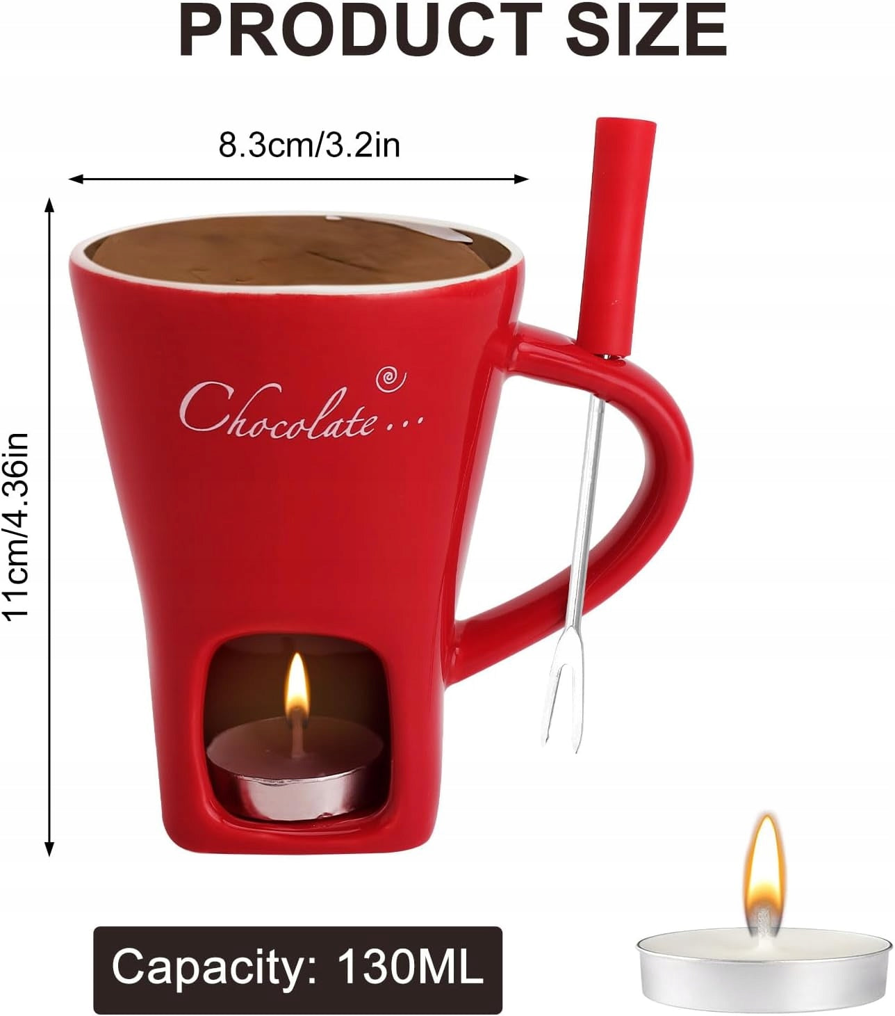 FONDUE CERAMIC SET RED 130ML FONDUE FORK HEATER Brand no brand