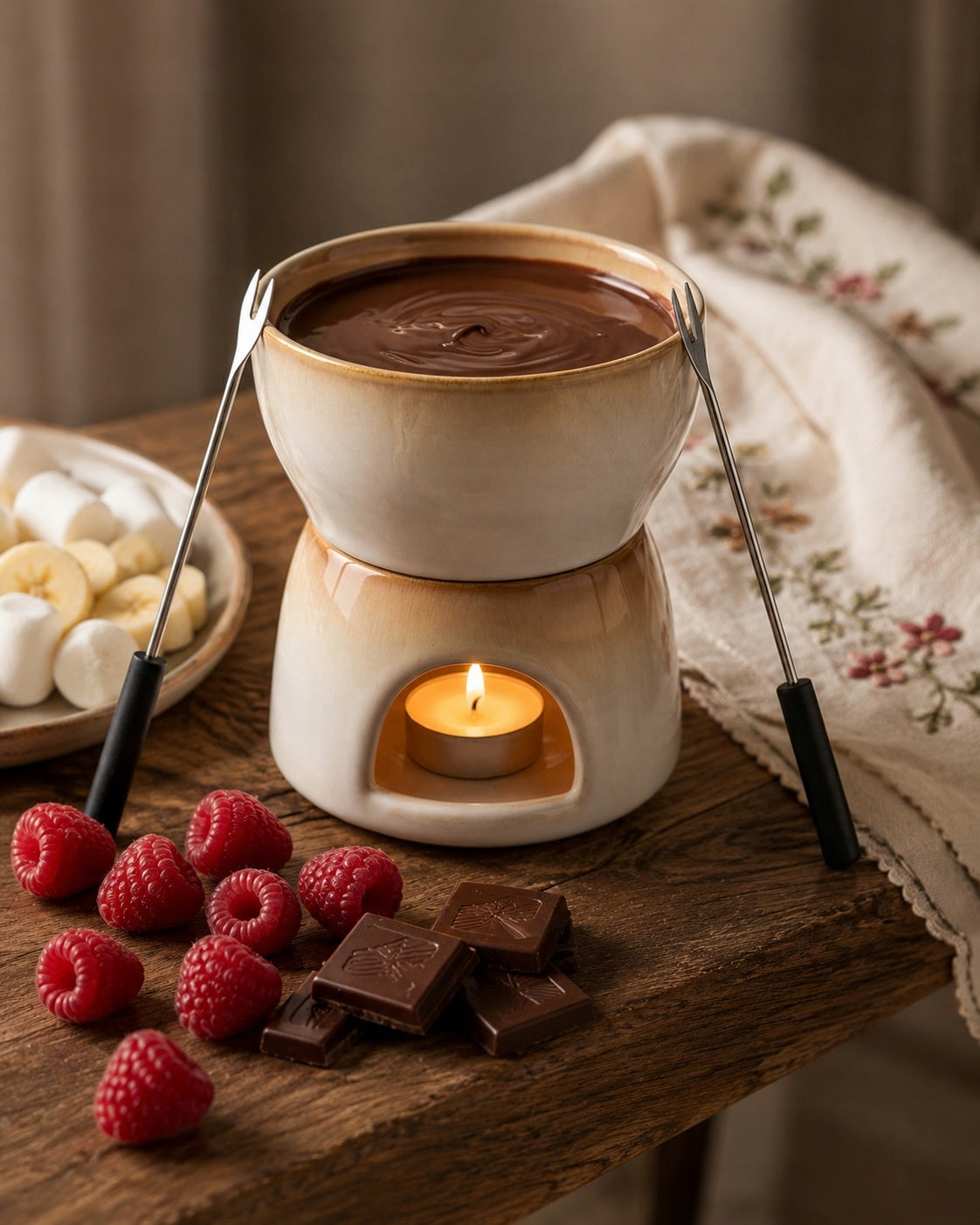 FONDUE CHOCOLATE DISH + FORKS 4el Ceramic Set Manufacturer code GRA871420