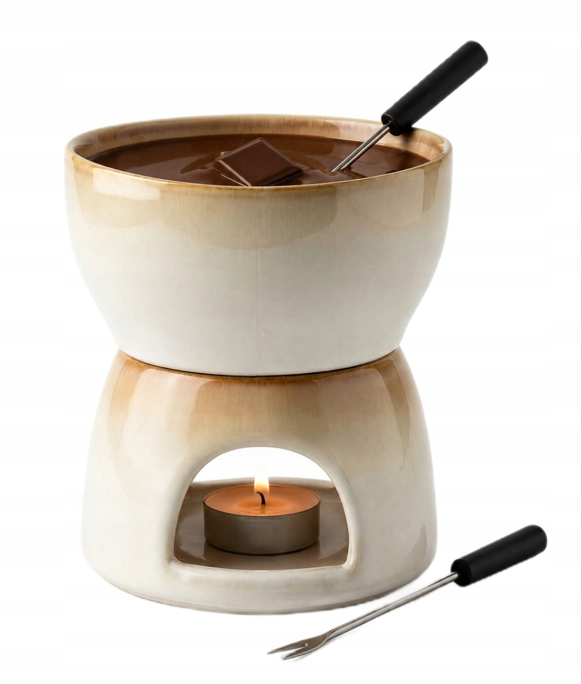 FONDUE CHOCOLATE DISH + FORKS 4el Ceramic Set
