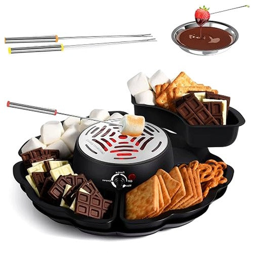 FONDUE CHOCOLATE ELECTRIC 2IN1 S'MORES FOR FAMILY SET OF 4 FORKS