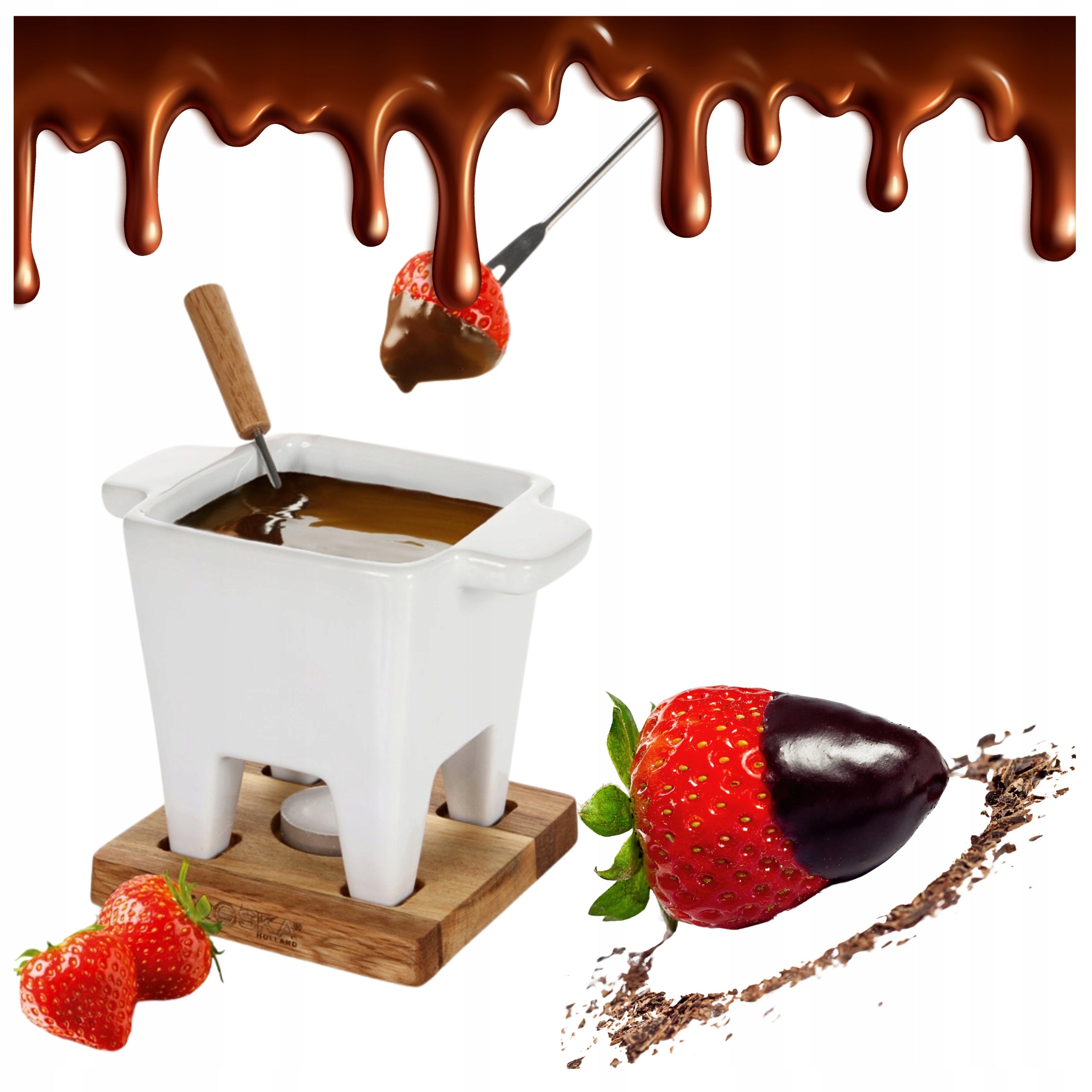 FONDUE Cheese Chocolate Set for 2 People BOSKA Oak Base