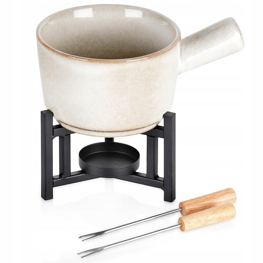FONDUE SET 17,5X12X7,5CM 450ML PORCELAIN BEIGE BLACK KITCHEN 4 EL