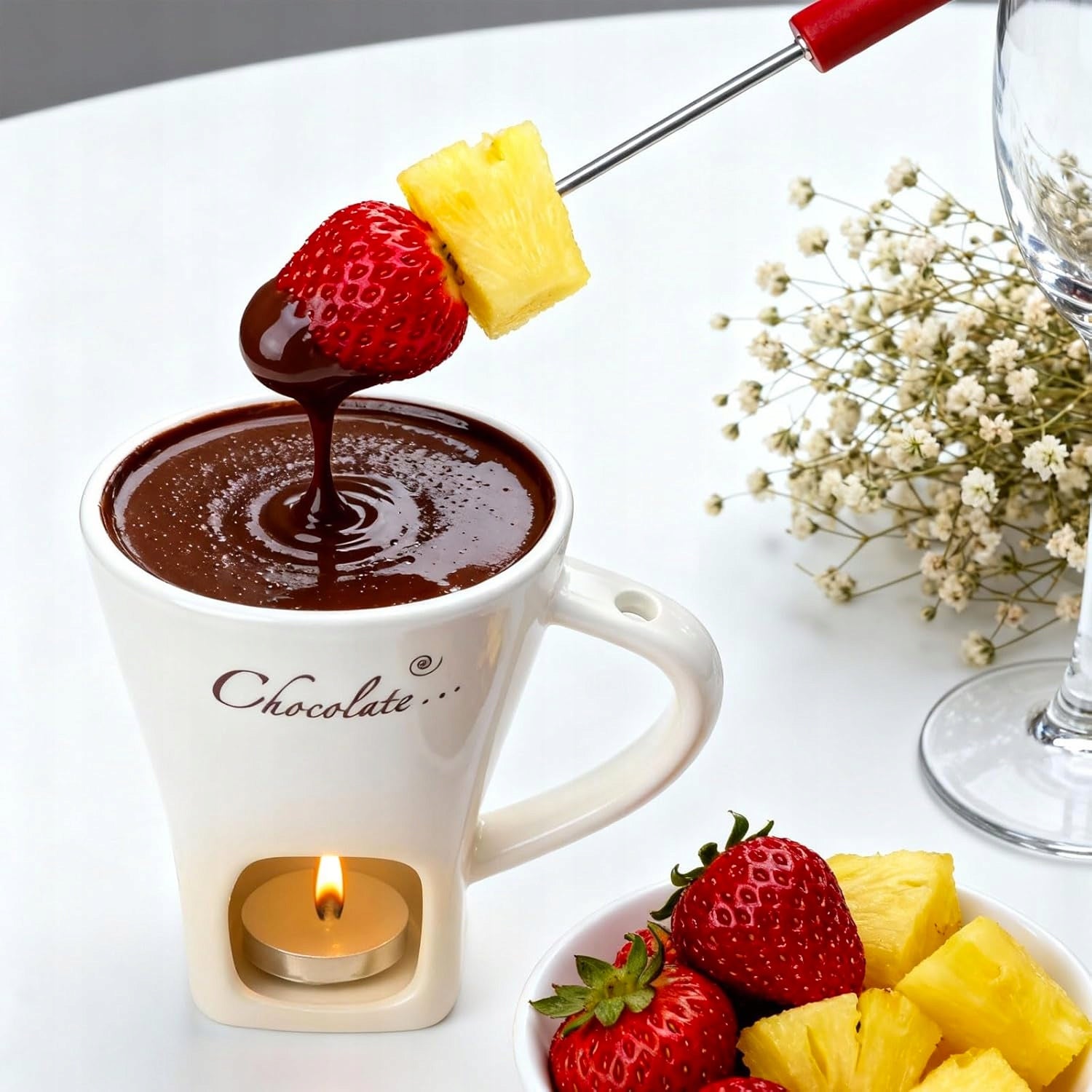FONDUE SET CHOCOLATE CERAMIC MUGS 130 ML 2 PCS WITH FORKS Brand MA