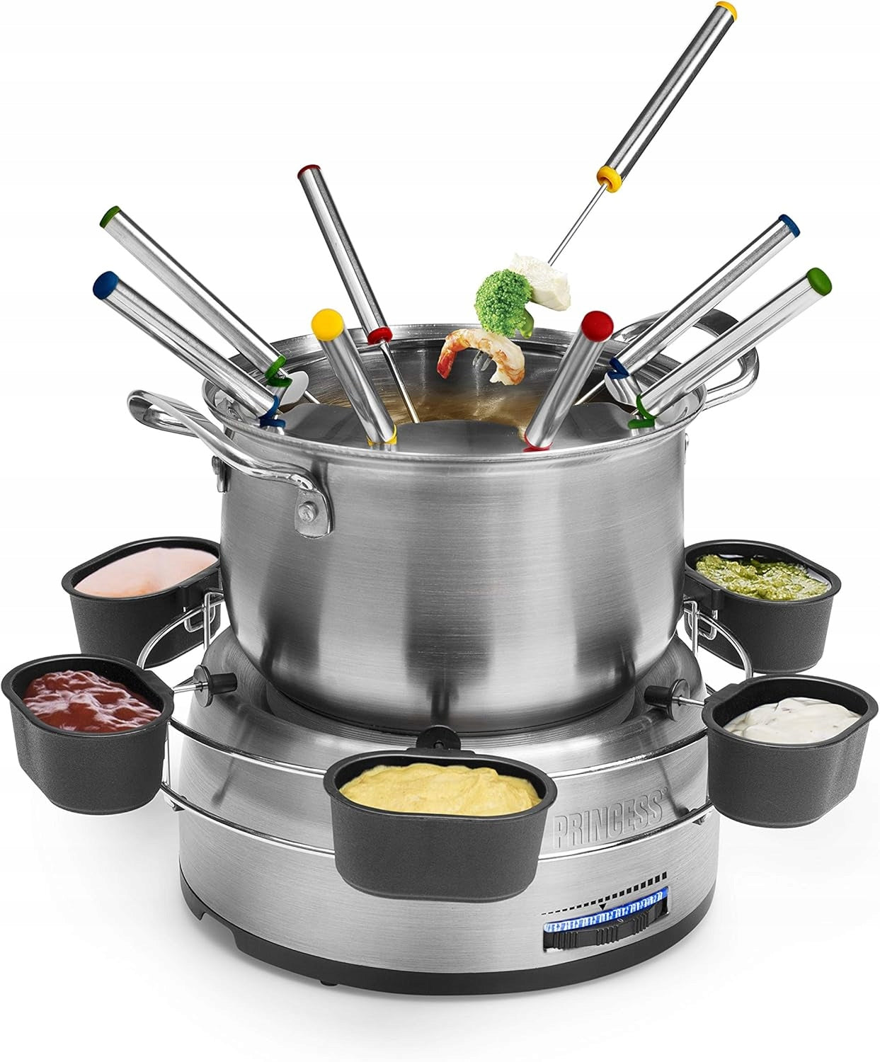 FONDUE SET STAINLESS STEEL 1,2L 800W THERMOSTAT 8 FORKS 6 BOWLS