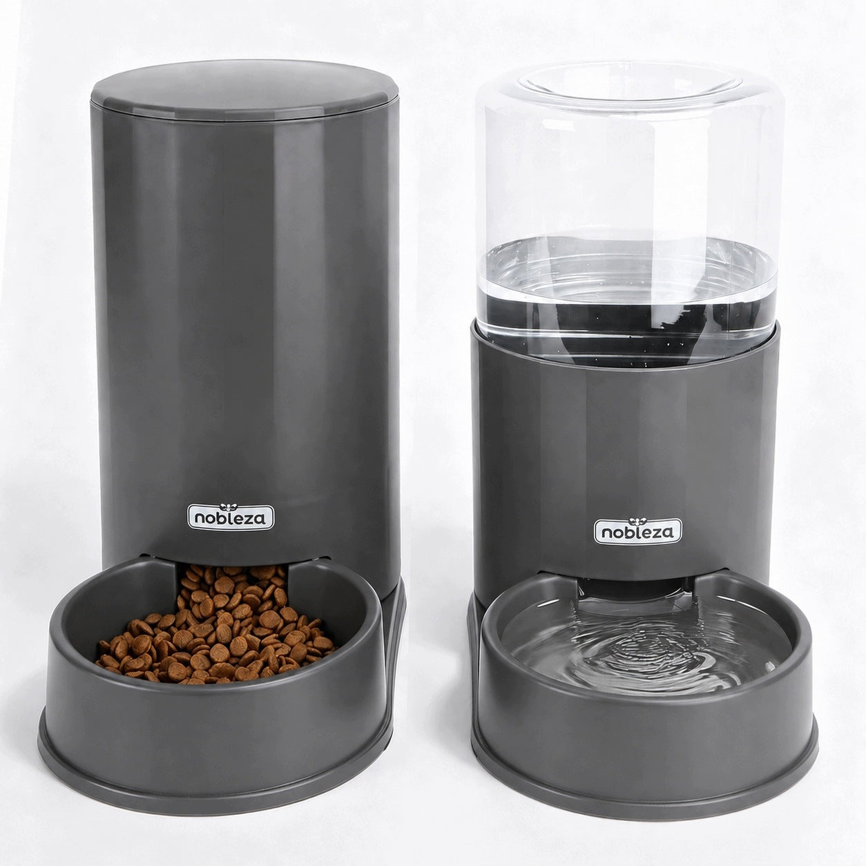 FOOD AND WATER DISPENSER AUTOMATIC FEEDER FOR DOG 2x3,8L DARK GREY