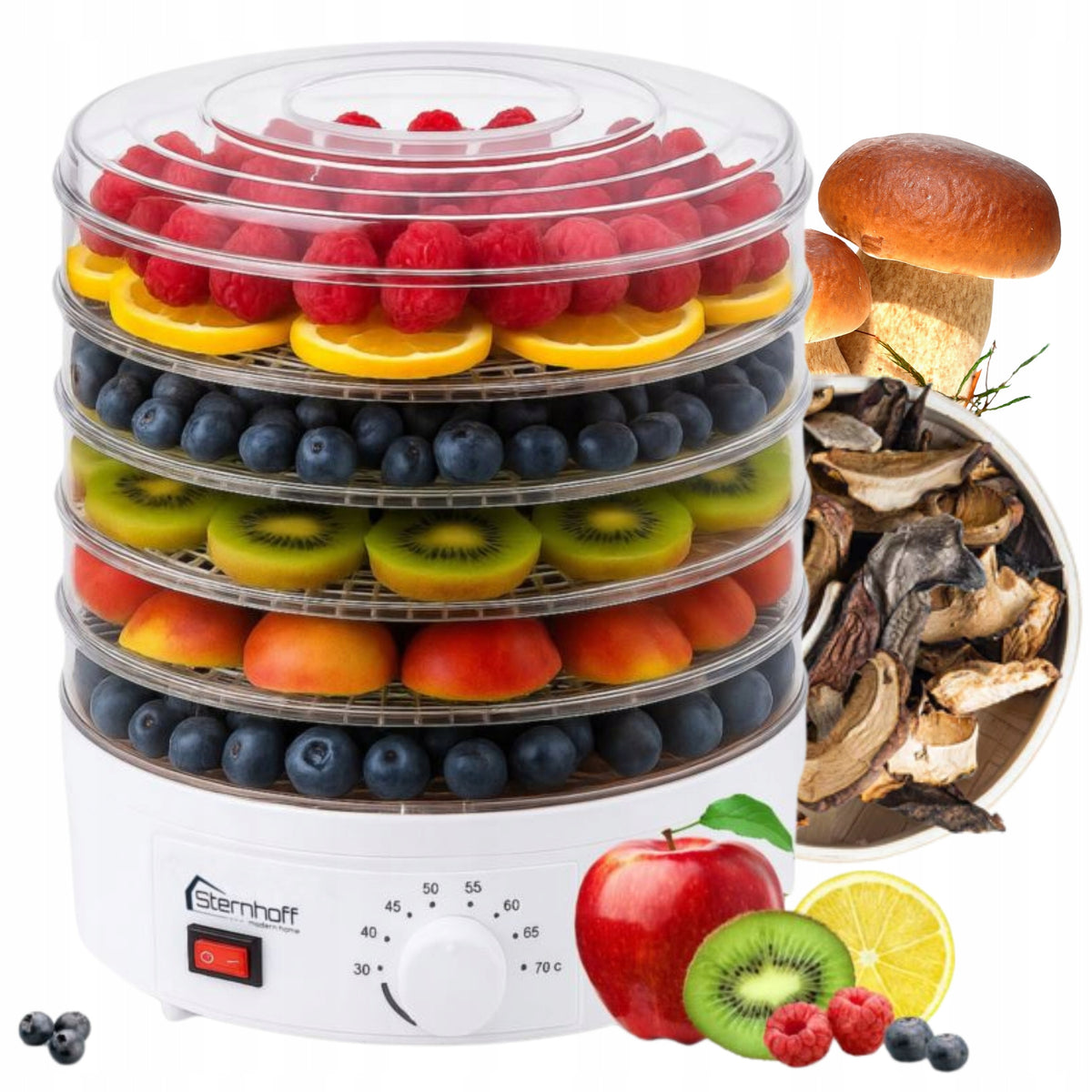 FOOD DRYER FOR FRUIT VEGETABLE MUSHROOMS LARGE 5 SIT STRONG 600W ADJUSTABLE Packaging status original