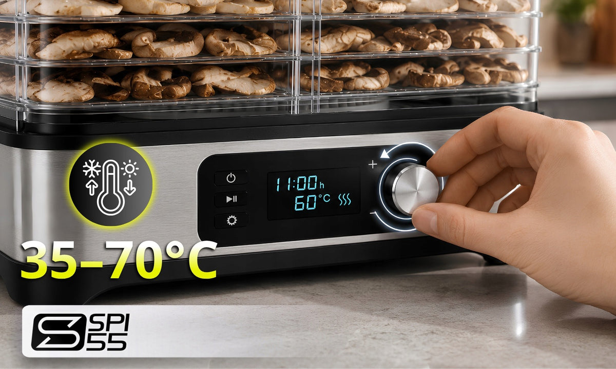 FOOD DRYER FOR MUSHROOMS fruit vegetables herbs 600W 6 SIT TIMER regulation Manufacturer code Suszarka spożywcza 600W termoobieg timer LED