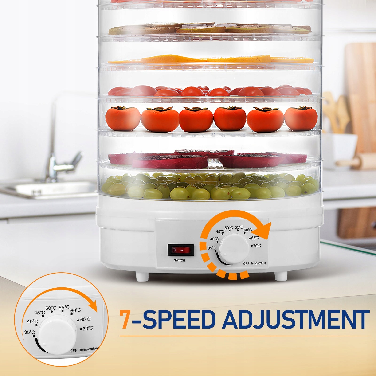 FOOD DRYER FOR VEGETABLE FRUIT MUSHROOM ADJUSTABLE LARGE 345W + 7 SIT Manufacturer code 4896009072546