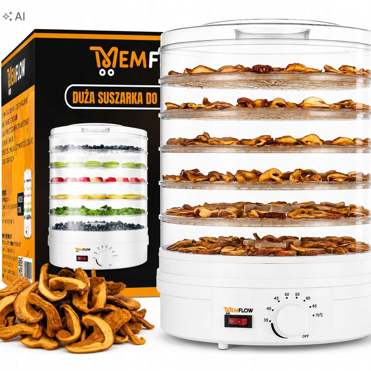 FOOD DRYER FOR VEGETABLE FRUIT MUSHROOM ADJUSTABLE LARGE 500W + 6 SIEVES