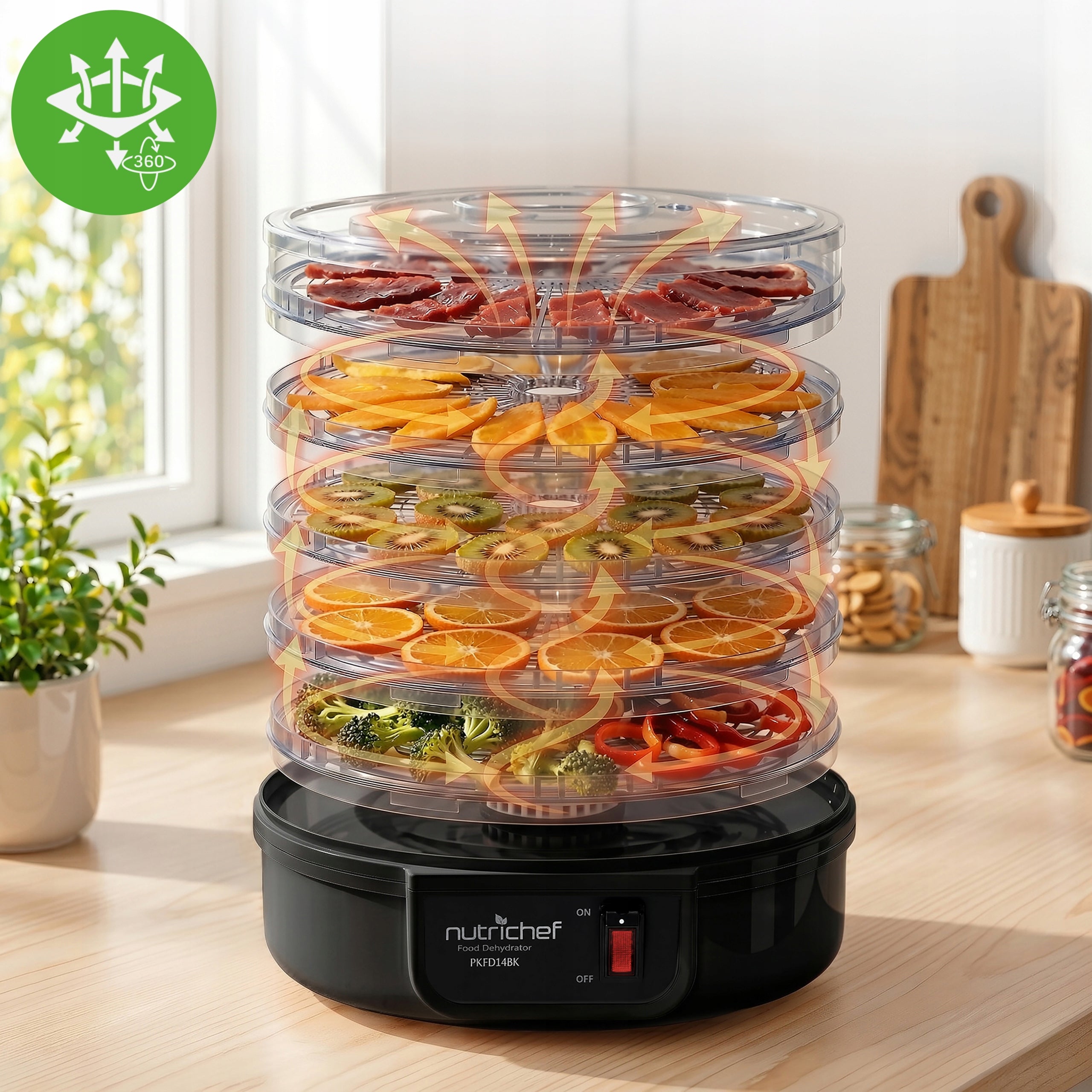 FOOD DRYER FOR VEGETABLE FRUIT MUSHROOMS UP TO 5 TRAYS FREE OF BPA NUTRICHEF Manufacturer code PKFD14BK