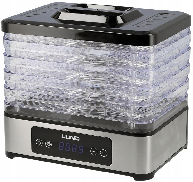 FOOD DRYER LUND 400 IN 5 TRAYS FOR VEGETABLE FRUIT MUSHROOMS TEMP ADJUSTMENT Dominant color silver