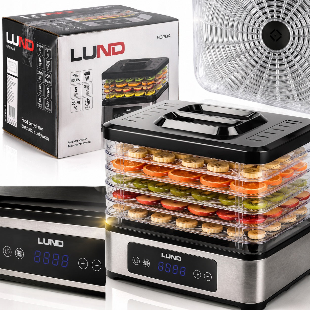 FOOD DRYER LUND 400 IN 5 TRAYS FOR VEGETABLE FRUIT MUSHROOMS TEMP ADJUSTMENT