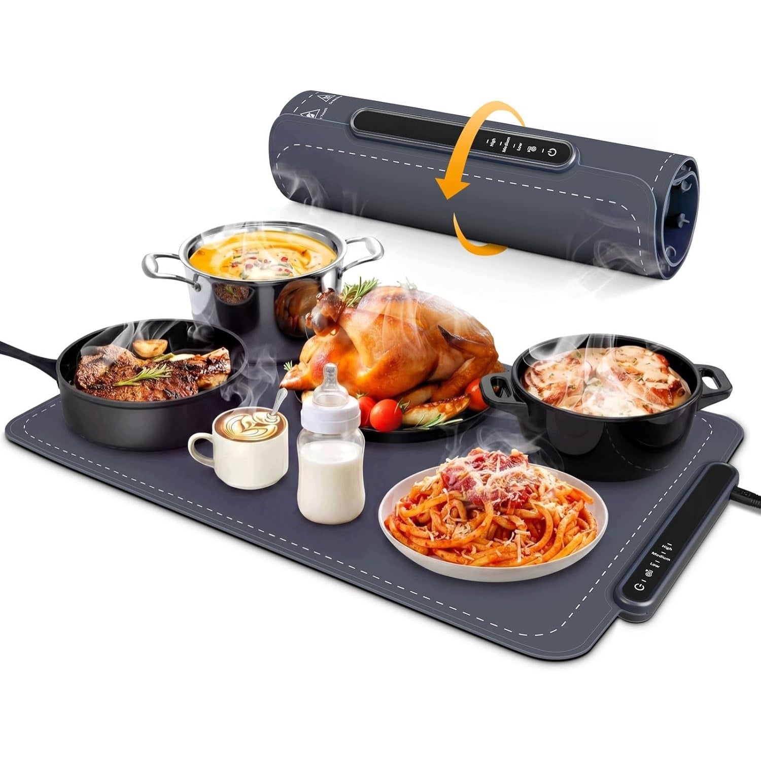 FOOD HEATING MAT SILICONE FOOD TRAY FOLDING BLACK