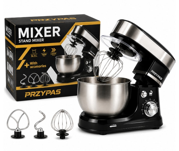 FOOD PROCESSOR PLANETARY MIXER 700W 3L 6 GEARS BOWL STEEL HOOKS SET