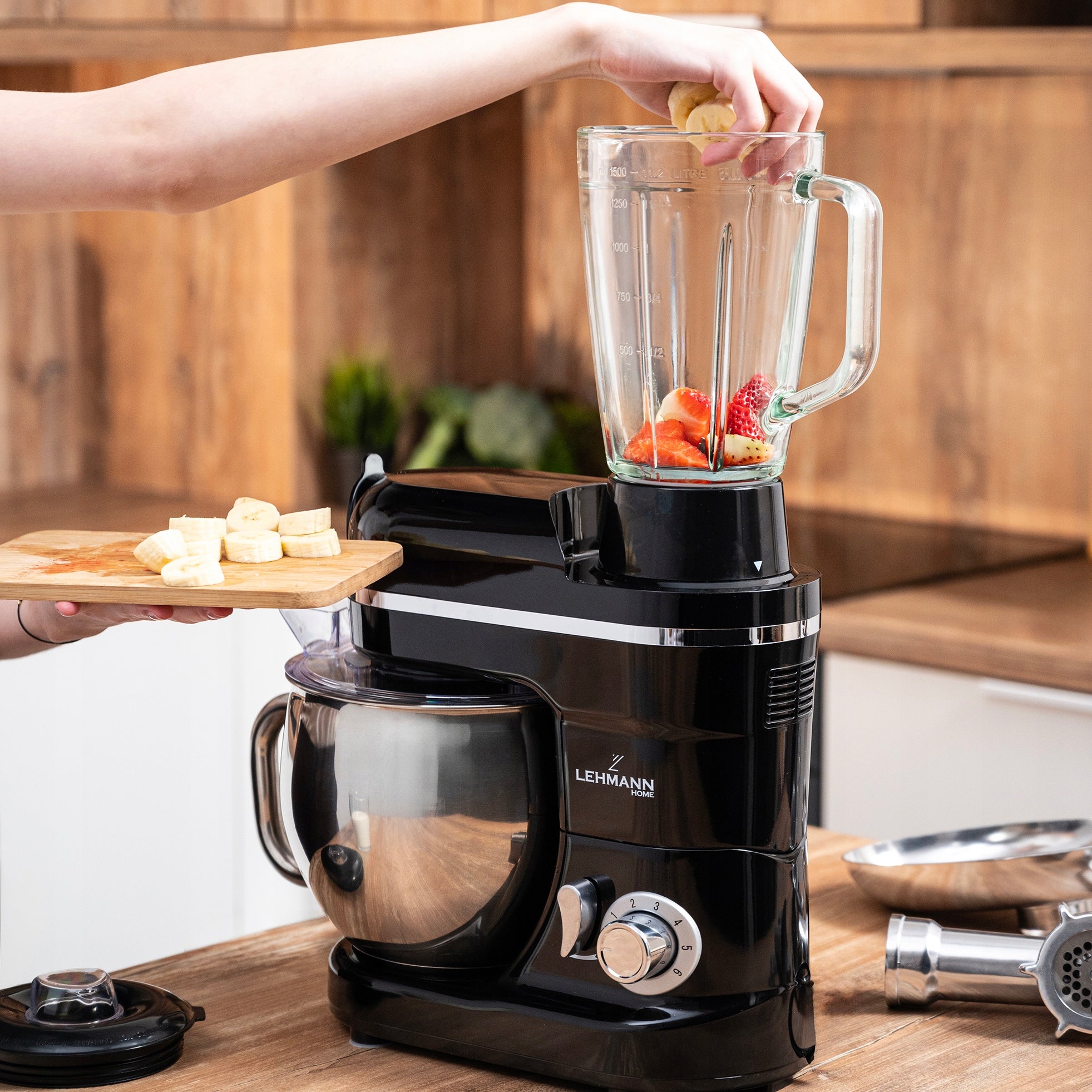 FOOD PROCESSOR PLANETARY MIXER WITH BOWL BLENDER GLASS MEAT MACHINE Operating modes pulsating