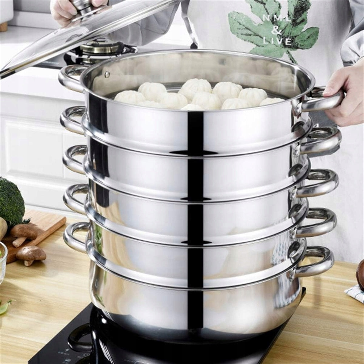 FOOD STEAMER, STEAMING POT WITH GLASS LID 1 PACK Packaging status original