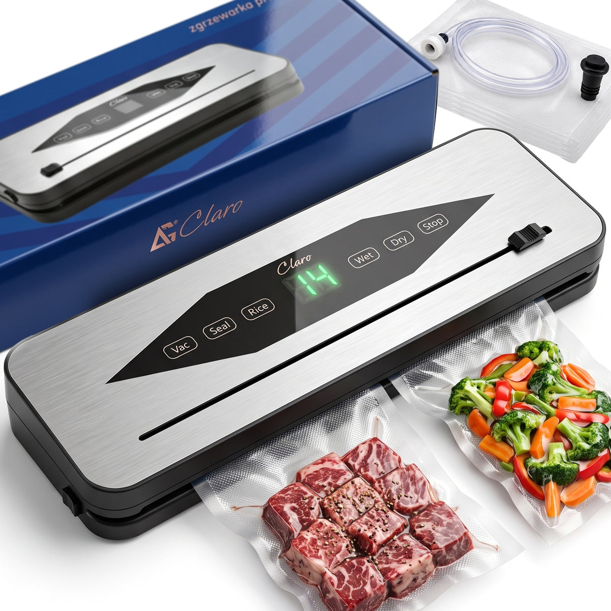 FOOD VACUUM SEALER AUTOMATIC 80kPA MODES KNIFE + 10x BAGS