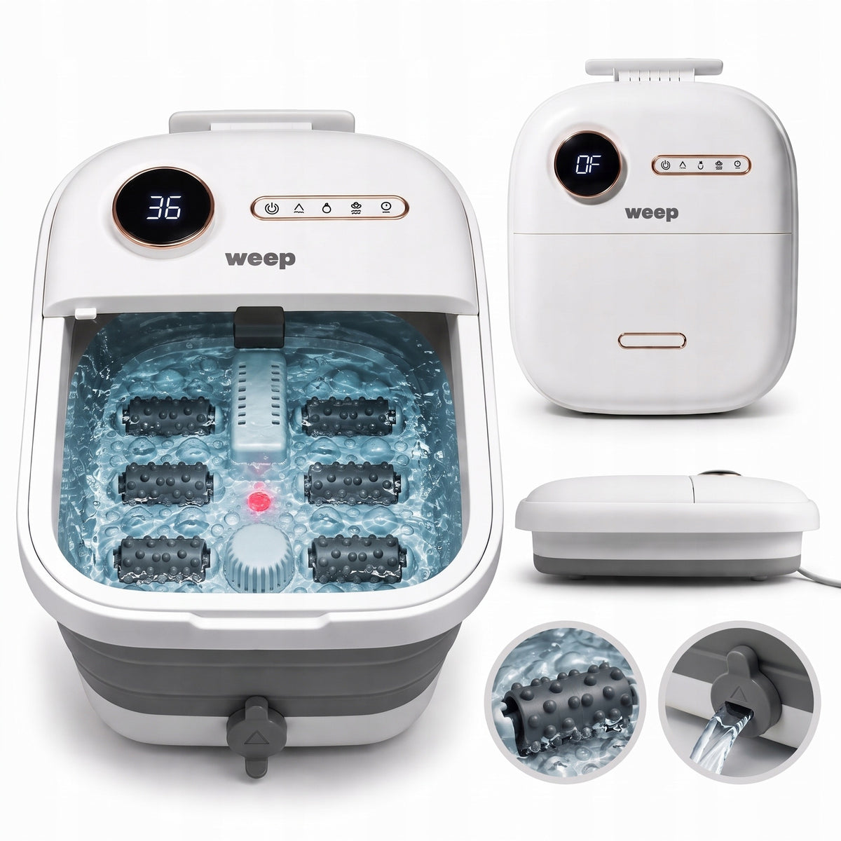 FOOT WATER MASSAGER FOLDING HYDROMASSAGE HEATED SPA ROLLERS 500W