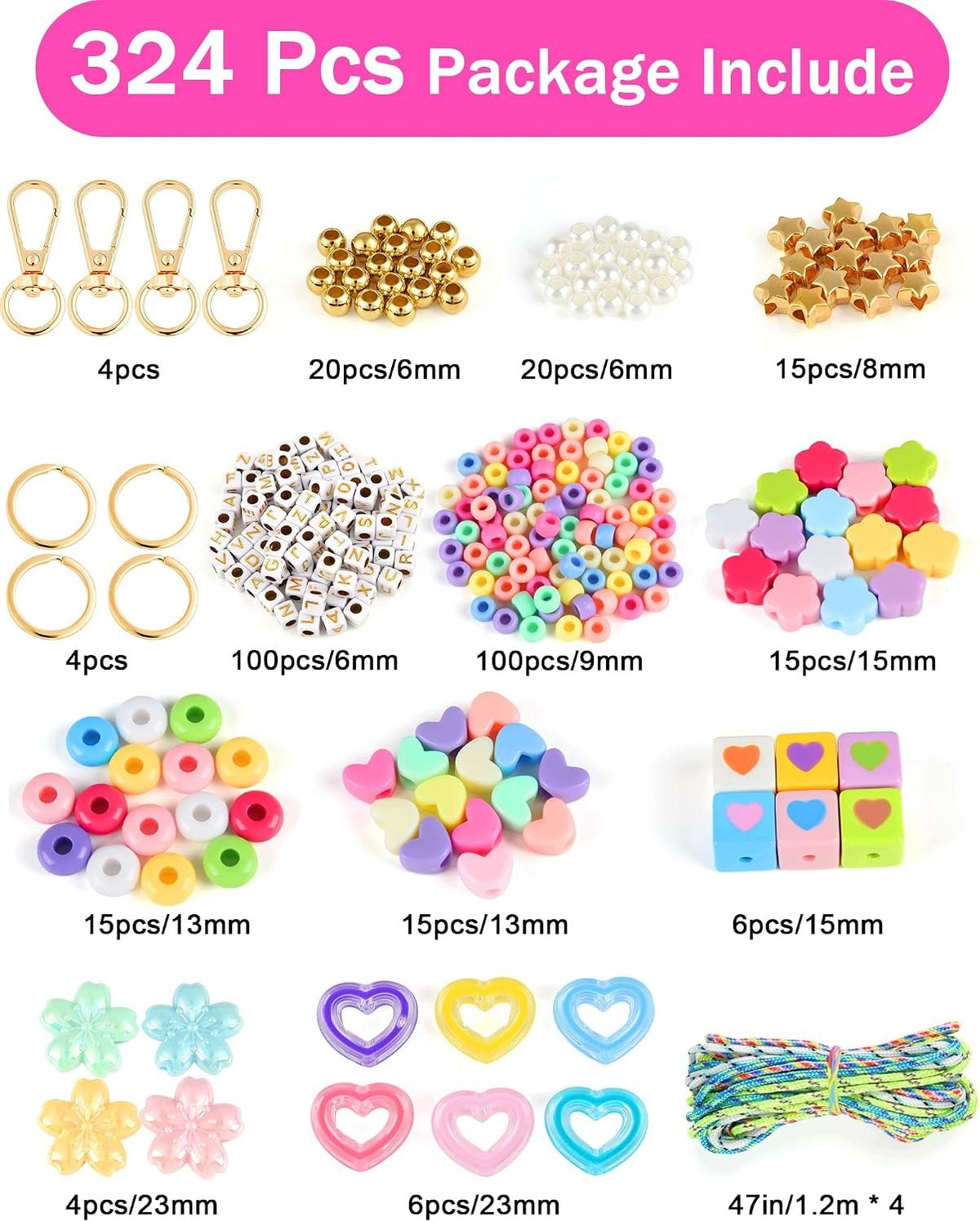 FOR BRELOCH SET 324 PIECES BEADS LETTERS TEMPLATES DIY CREATION Brand no brand