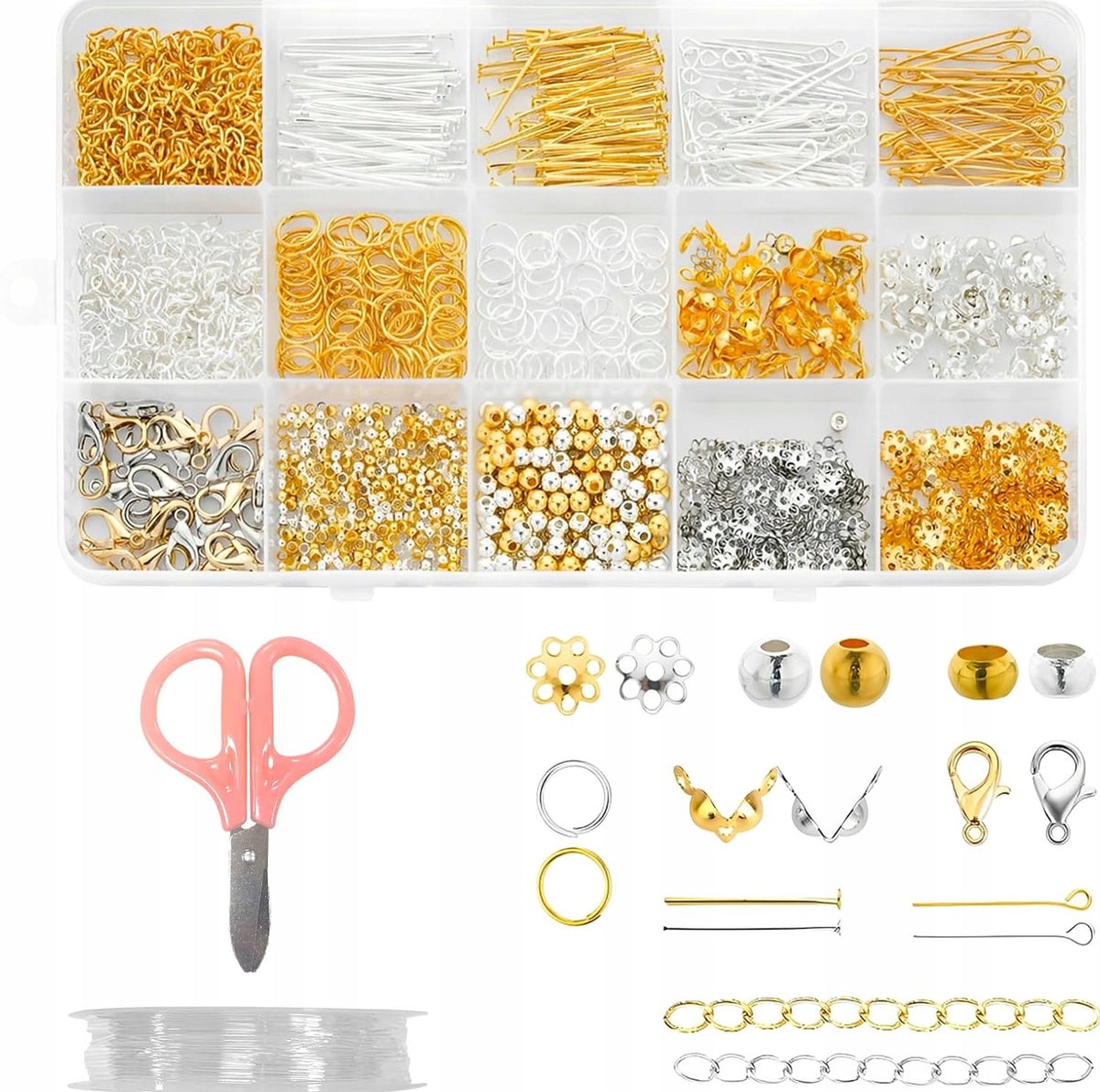 FOR JEWELRY 1200 PIECES ACCESSORIES CLASPS CONNECTORS BEADS GOLD SILVER
