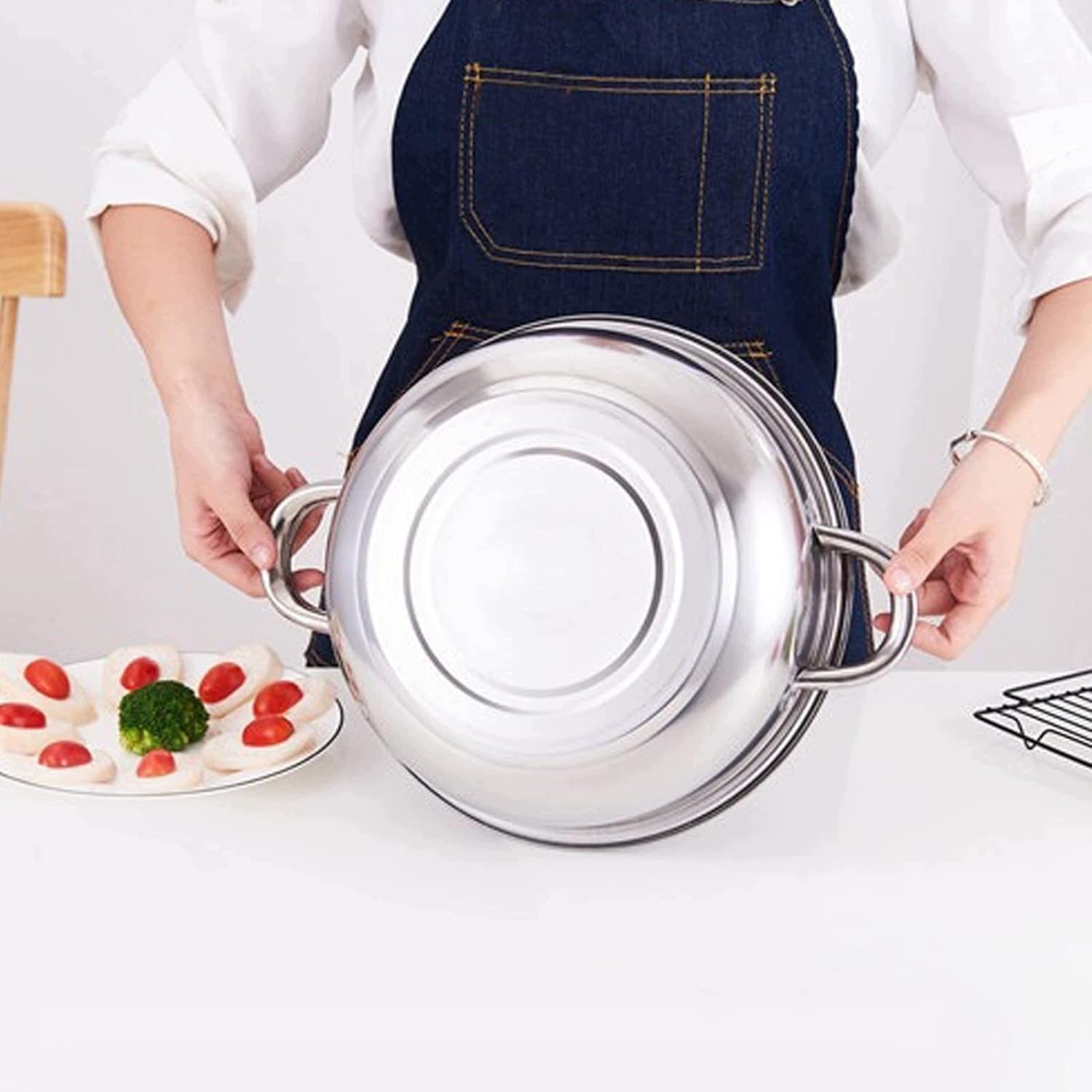 FOR STEAMING SET POTS 27 CM STEEL DOUBLE LAYER GLASS ROUND Capacity 1 l