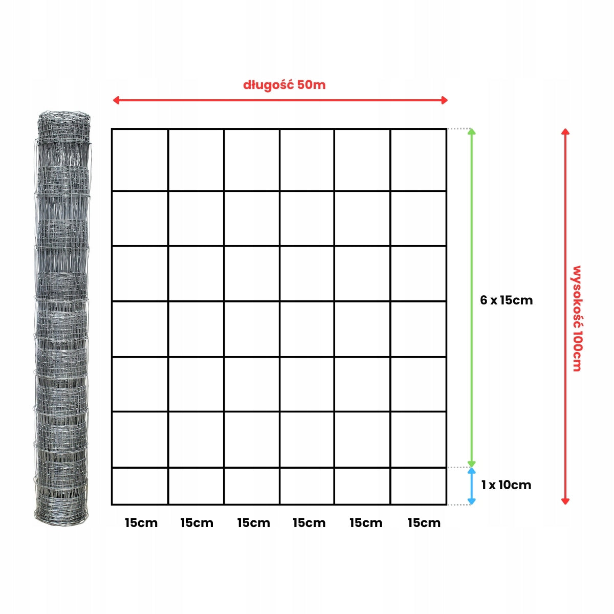 FOREST MESH 100/8/15 L roll 50m GALVANIZED hare roe deer boar field orchard forest Packaging status original