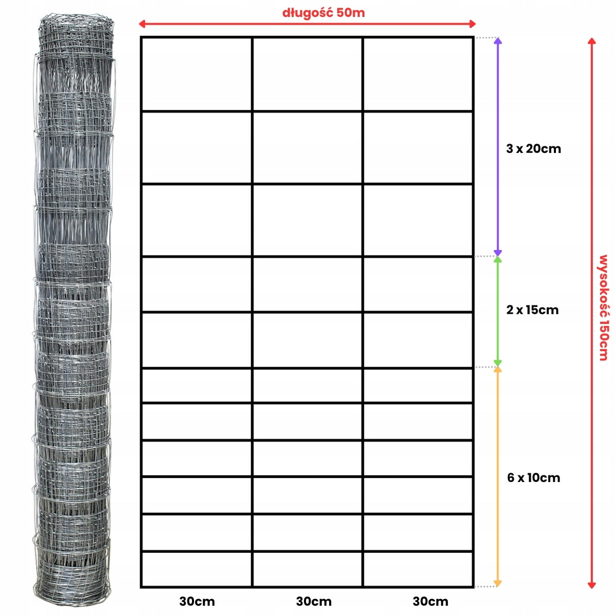FOREST MESH 150/12/30 L roll 50m GALVANIZED hare roe deer boar field orchard forest Packaging status original