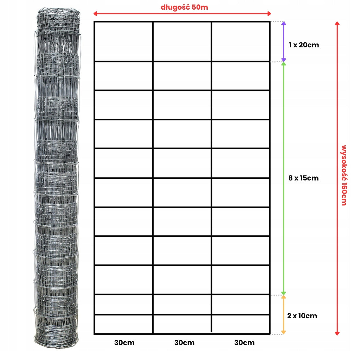 FOREST MESH 160/12/30 L roll 50m GALVANIZED hare roe deer boar field orchard forest Packaging status original