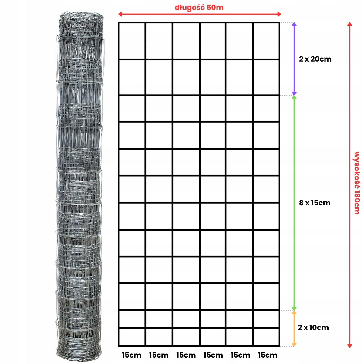 FOREST MESH 180/13/15 L roll 50m GALVANIZED hare roe deer boar field orchard forest Packaging status original