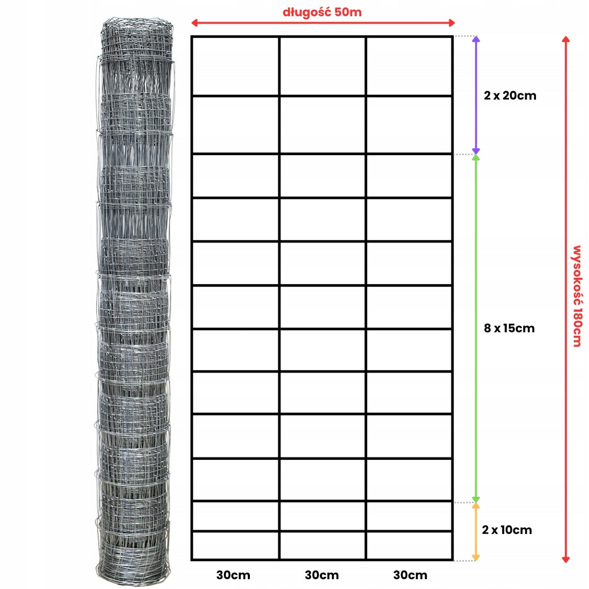 FOREST MESH 180/13/30 L roll 50m GALVANIZED hare roe deer boar field orchard forest Packaging status original