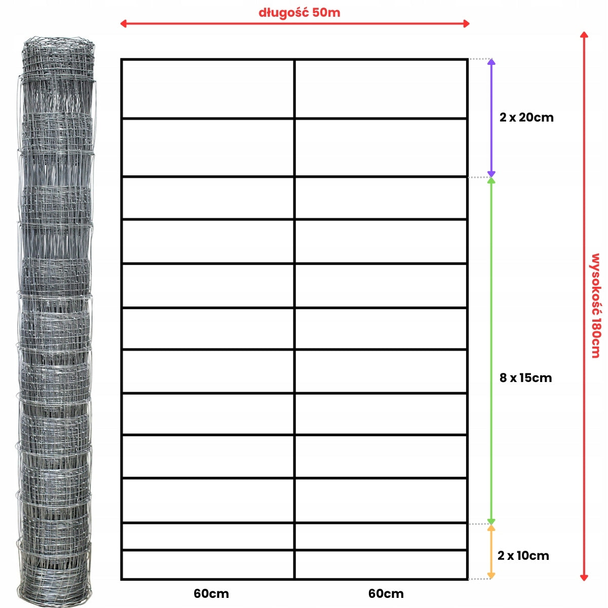 FOREST MESH 180/13/60 L roll 50m GALVANIZED hare roe deer boar field orchard forest Packaging status original