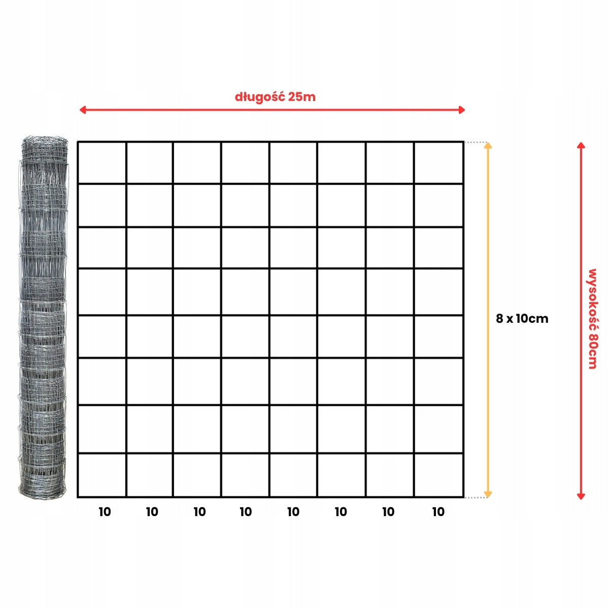 FOREST MESH 80/9/10 L - roll 25m GALVANIZED hare roe deer boar field orchard forest Packaging status original