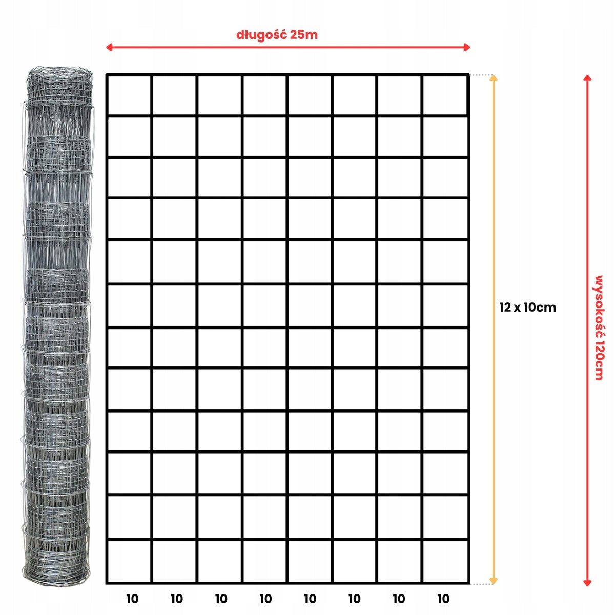 FOREST NET 120/13/10 L - 25m GALVANIZED hare roe deer boar field orchard forest SX Packaging status original