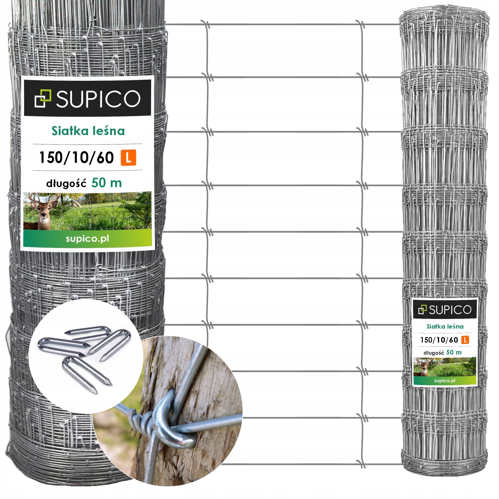 FOREST NET 150 cm 50 m GALVANIZED + SKOBLE 100 pcs FREEBIE 150/10/60 L 50 m