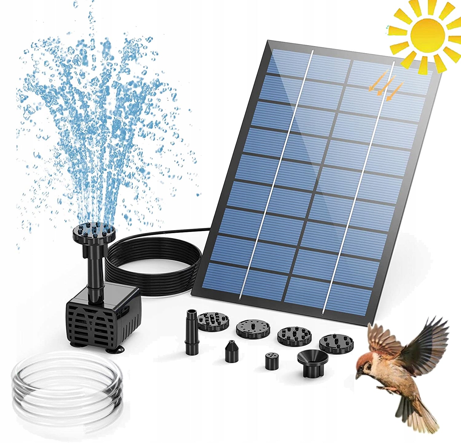 FOUNTAIN PUMP SOLAR FOUNTAIN 8 WATER NOZZLES 60CM 190L/H GARDEN