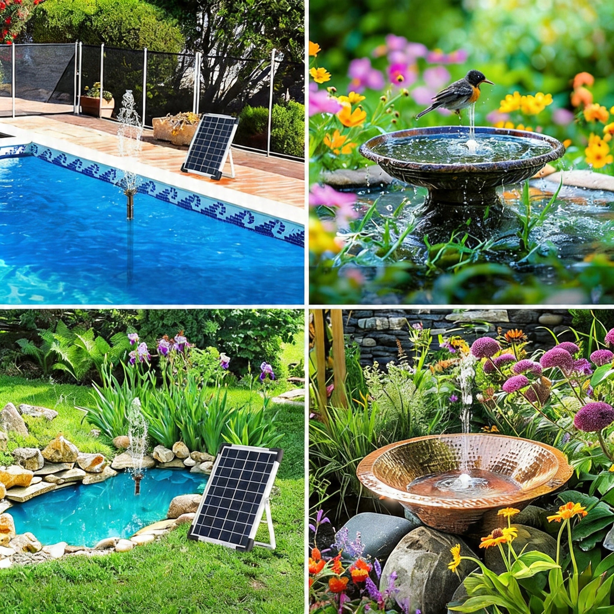 FOUNTAIN PUMP WITH FILTER FOR POND EYE+ 150L/H SOLAR PANEL + 9 NOZZLES Power 5 W