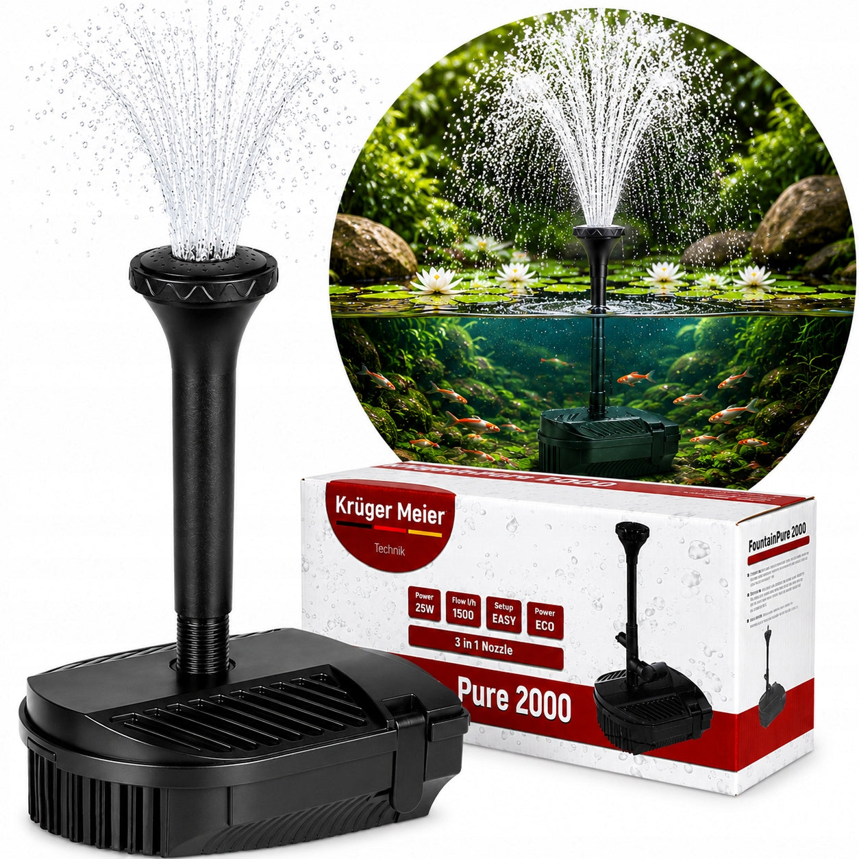 FOUNTAIN WATERFALL FOR EYELETS 3IN1 FILTER PUMP CLEAN WATER ALL SEASON 1500l/h